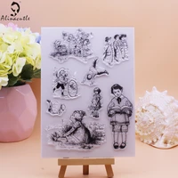 clear stamps cute children kids girl boy character scrapbooking handmade card album paper craft rubber transparent silicon stamp