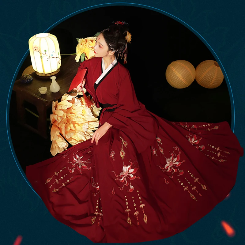 Ханьфу Китайская древняя женская одежда красная ханьфу женское платье Тан