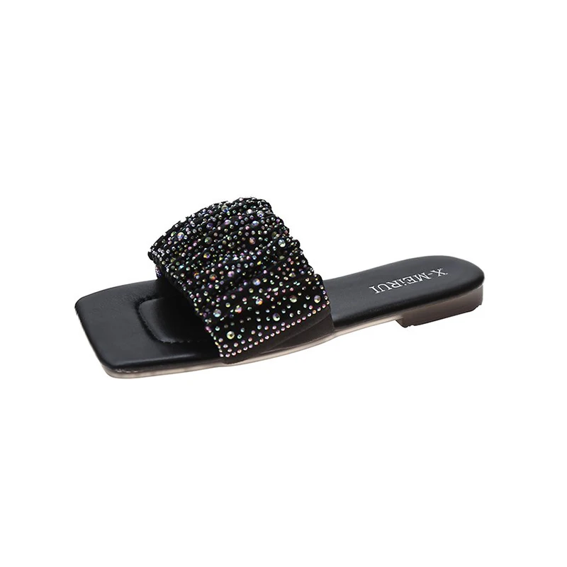 

Diamond Slippers Women Slip On Slides Fashion Square Toe Flats Sandals Ladies Outdoor Casual Slippers Flip Flops Designers Shoe