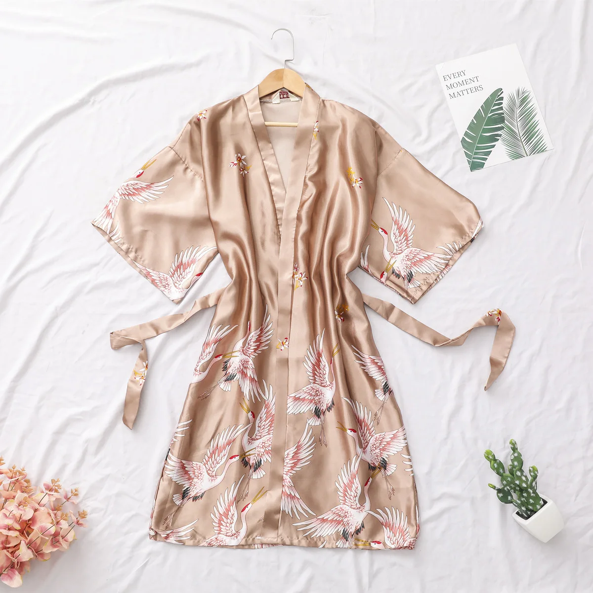 

Women Crane Printed Silk Robe Fashionable New Morning Robe Home Loose Robe