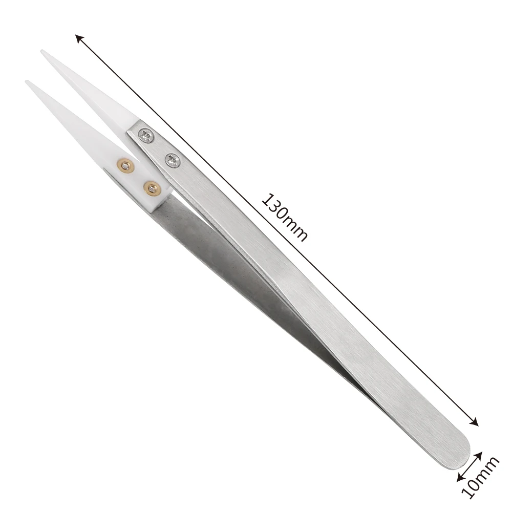 

DIYWORK Precision Ceramic Tips Tweezers High Temperature Resistant Straight Aimed Anti-static Stainless Steel Handle Tweezers