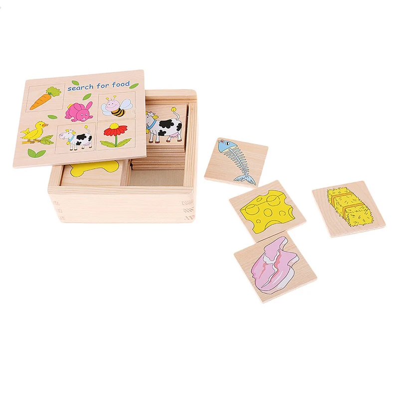 

Kids Animals Food Pairing Wooden Jigsaw Puzzles Matching Toy For Kids Learning Educational Toy