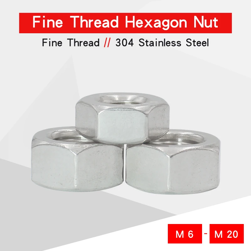 

Fine Thread Hexagon Nuts M6 M8 M10 M12 M14 M16 M18 M20 304 Stainless Steel Pitch 0.75 1 1.25 1.5 Nuts Match With Screw Bolt