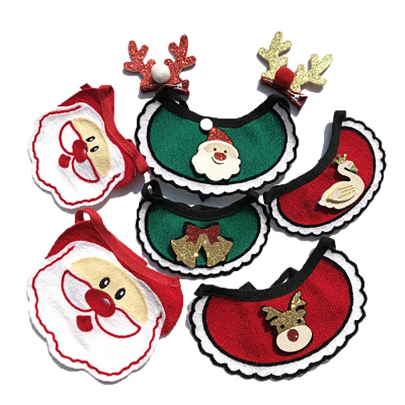 

Pet Dog Collar Saliva Towel Cat Dog Hand-Woven Pet Accessories Pet Triangle-Scarf Bib Dogs Christmas Elk Pattern Scarf