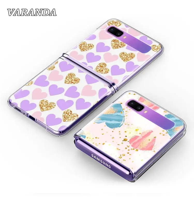 

Phone Case For Samsung Galaxy Z Flip Cases For Galaxy Z Flip ZFlip 5G Hard Plastic Back Cover Coque Cute Girly Pink Gold Hearts