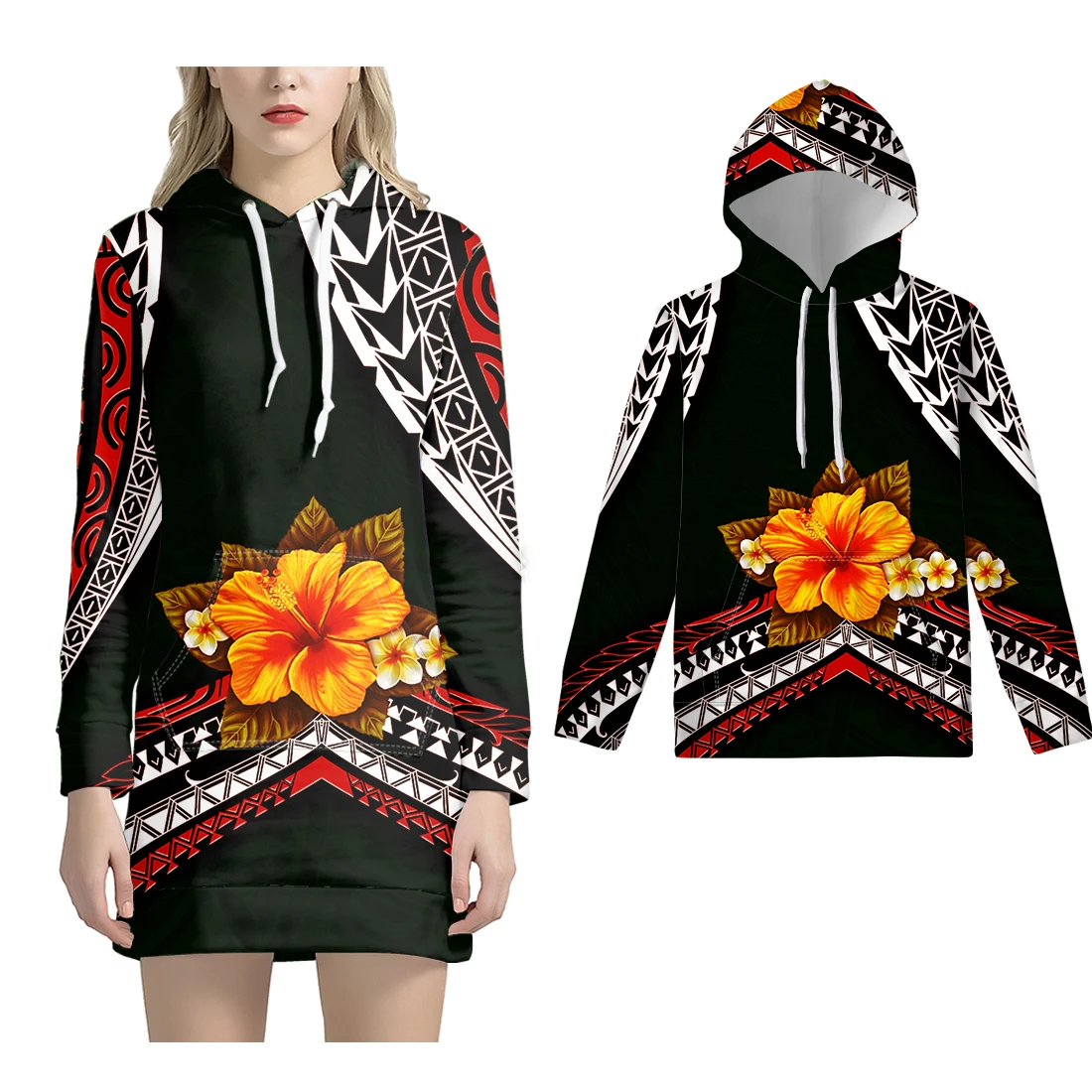 

NOISYDESIGNS Fashion Women Dress Hoodies Hawaiian Hibiscus Plumeria Print Autumn Casual Sweatshirt Hoody 3 Pcs Family Clothing