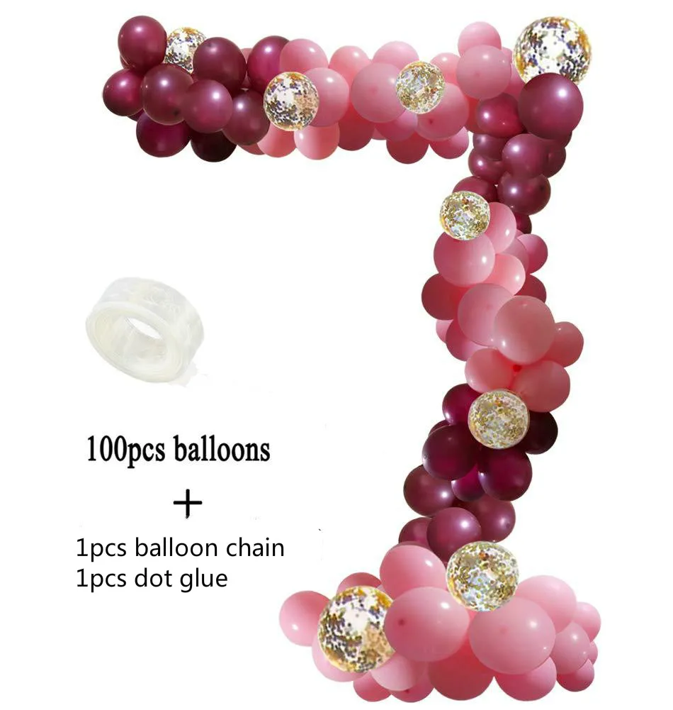 

102 pcs Pink Burgundy Balloon Wedding Hawaiian Party Birthday Ballons Globos Decoration Garland Kit Golden Confetti Balloons