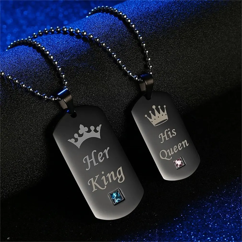 Titanium Steel Tag Her King &amp His Queen Pendant Necklace Beads Chain Jewelry for Women Men Valentine's Day Gifts | Украшения и