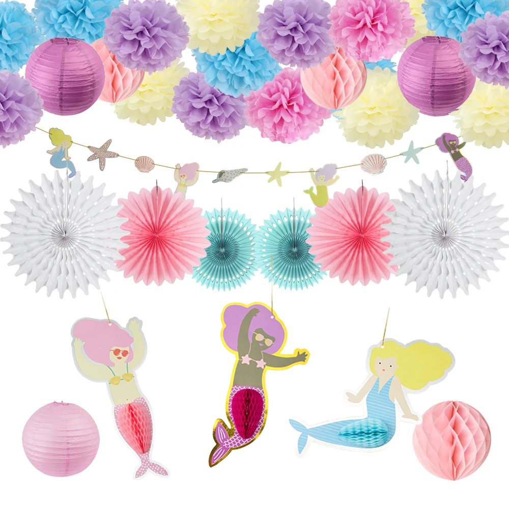 Принадлежности для вечеринки в честь Дня Рождения русалки баннер фонарь