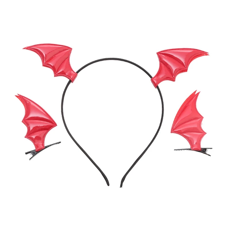 

B36D Halloween Hair Hoop Bat Wing Headband Hair Clips Set Bat Barrette Choker Performance Headdress Cosplay Hair Accessories