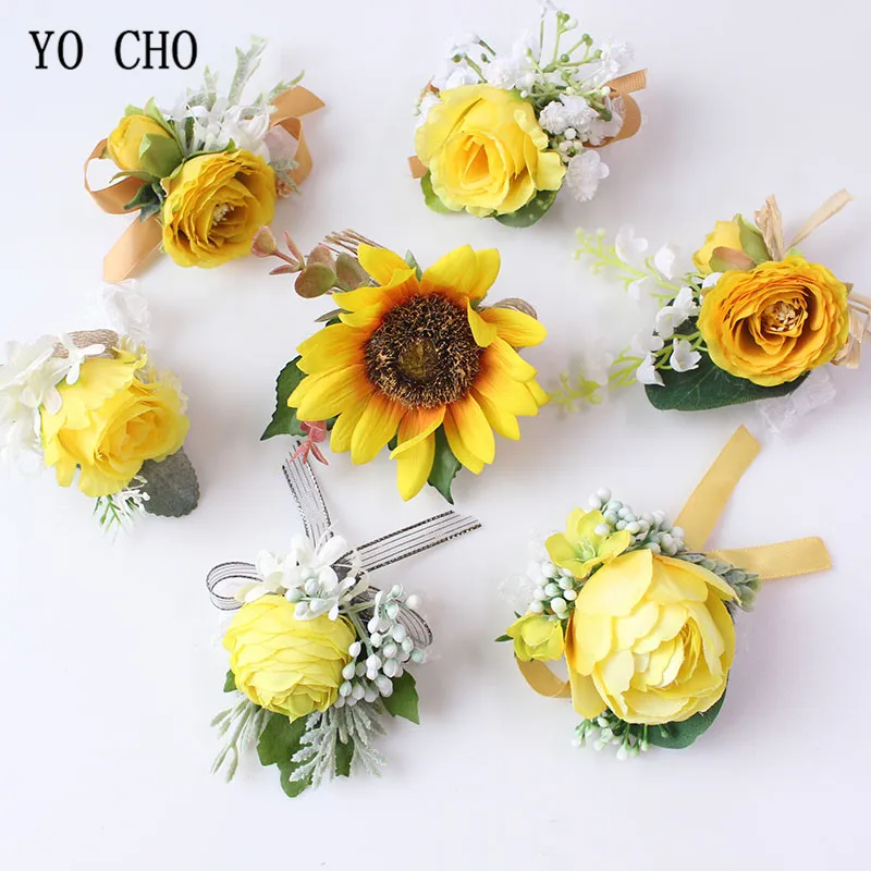 YO CHO искусственные подсолнухи жених бутоньерка Buttonhole желтая Роза для мужчин