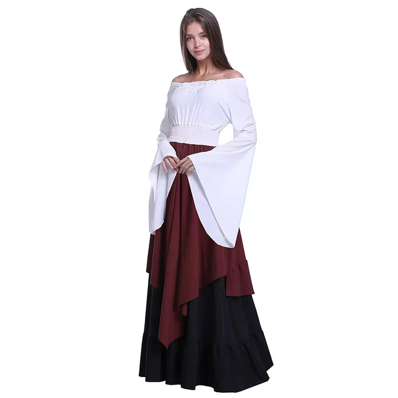 Средневековый Костюм крестьянок Ренессанс блузка топ корсет макси юбка наряд