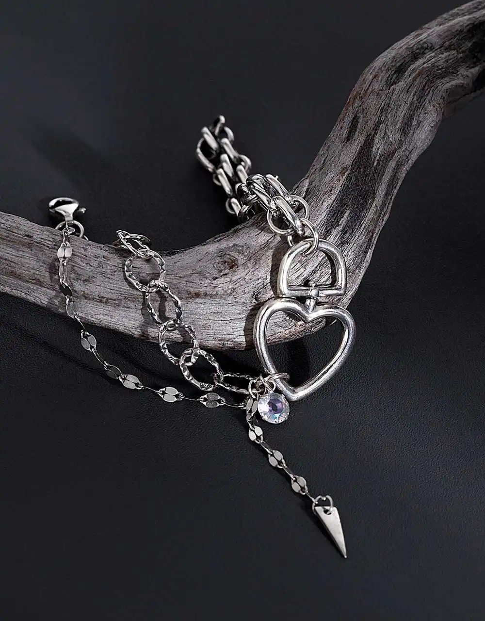 

Vintage Handmade Double Layer Love Heart Bracelet for Women Thai Silver Charm Bracelet With 925 Stamp Jewelry Gift Birthday Gift