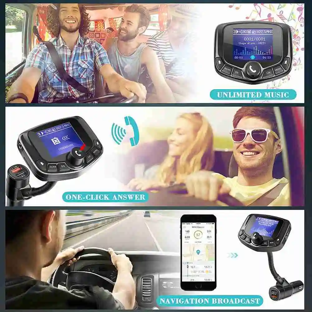 

Car Bluetooth FM Transmitter, Color Screen Wireless Bluetooth, MP3 Player, Support TF Card