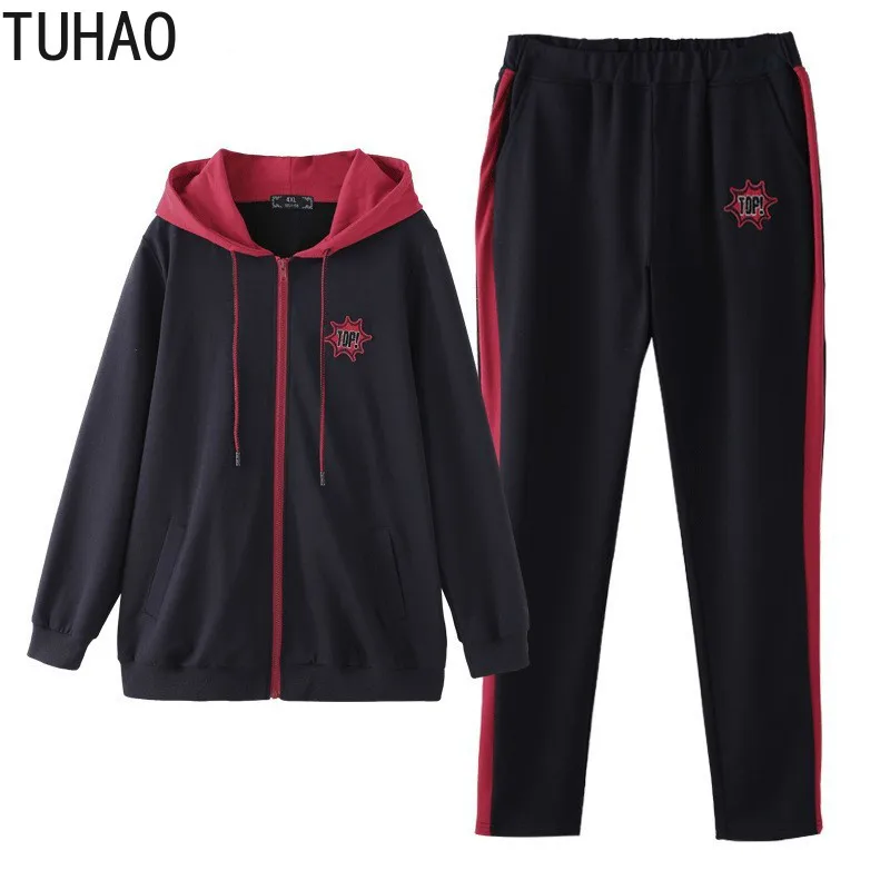 

TUHAO Mom Plus Size 10XL 8XL 6XL 4XL Long Sleeve Femme Spring Autumn Tracksuit Female Hoodies Top Pants Womens Two Pieces Sets