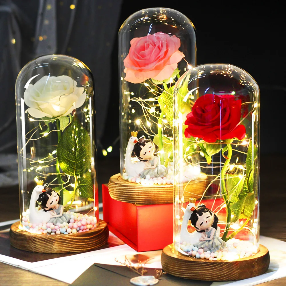 

NEW Galaxy Rose Flashing Flowers artificial Rose In Flask Glass Dome For Valentine's Birthday Gift christmas Wedding Decoration