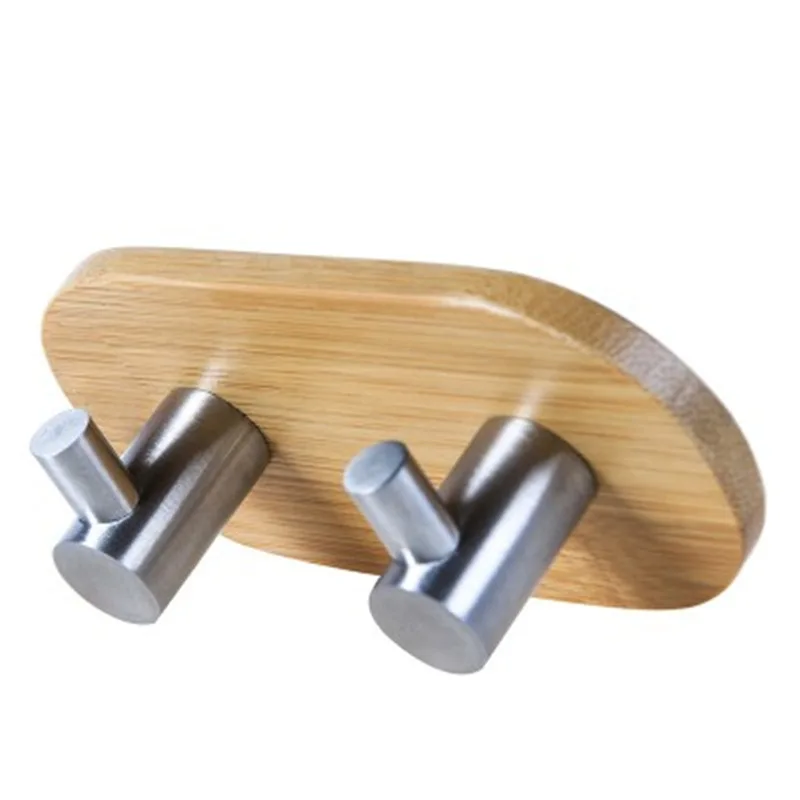 

Bamboo Wood Door Hook Single/Double Stainless Steel Hooks Creative Bathroom Kitchen Wall-mounted Decoration Purse Hanger Racks