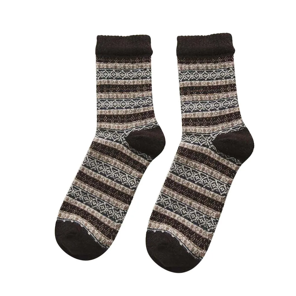 Женские повседневные носки зимние теплые толстые шерстяные винтажные цветные