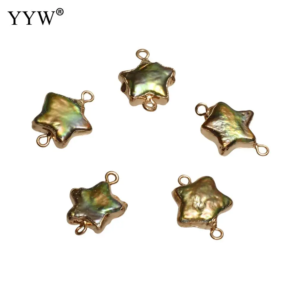 Natural Freshwater Pearl Connector Flat Star Shape Gold Color Double Hole For Diy Jewelry Making Accessories Fit Bracelet 10pcs | Украшения