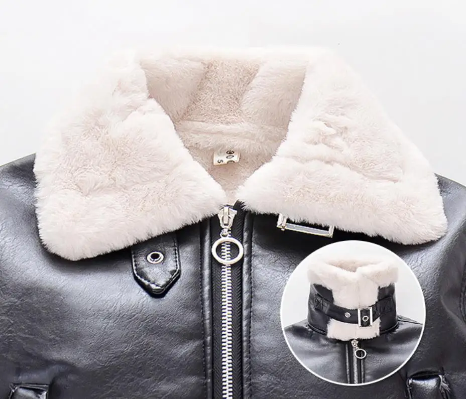 

Children Pu leather Plus velvet jackets winter new warm thicken coats girls outerwear toddler clothes kids tops ws1270