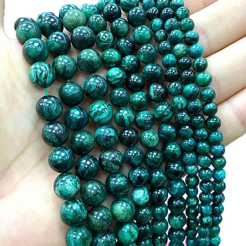 AA 100% Esmeralda verde Natural, cuentas redondas sueltas de Gema para la fabricación de joyas, collar de pulsera DIY para mujer, 6/8/10MM, 15''