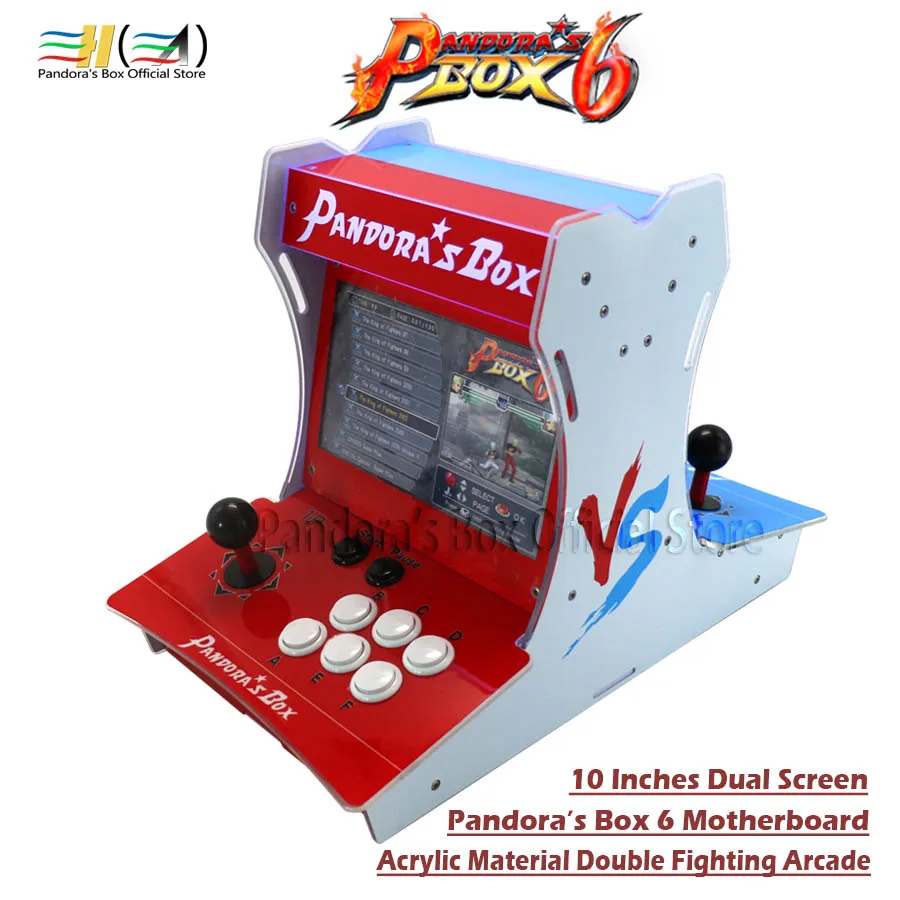 Pandora Box 6 пластиковый бартоп 2 игрока мини аркадная машина 10 дюймов двойной экран Двойная Боевая игровая консоль Аркада 3d игра