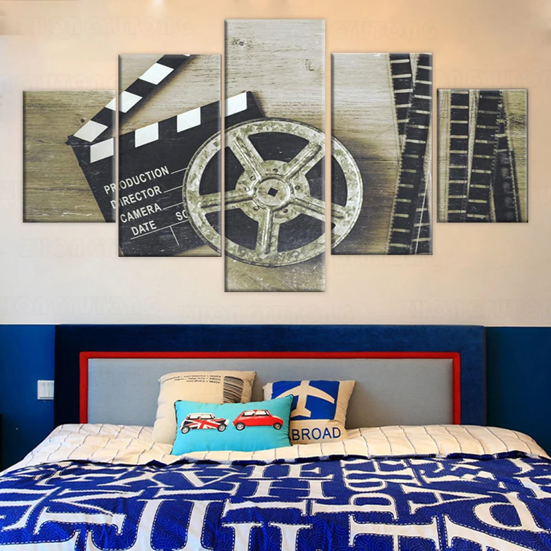 Черно-белые картины кино Хлопушка доска настенное искусство 5 шт. холст