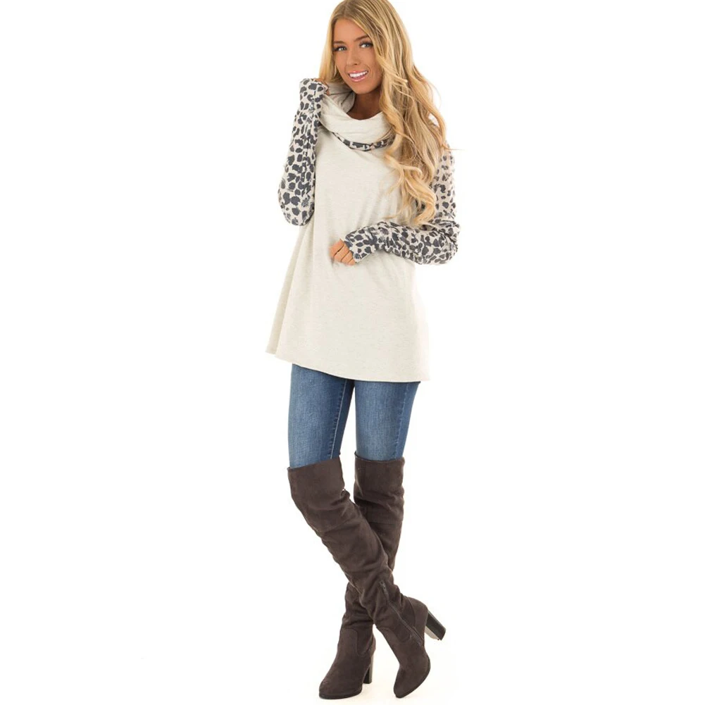 

Women Loose Long Sleeve Sweatershirt Leopard Casual Autumn Spring Ladies Warm Pullover Top Plus Size