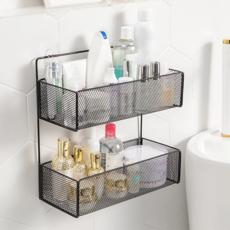

Bathroom Shelf Black Wall-Mounted Square Shampoo Shelf Cosmetic Shelves Kitchen Nets Shelf Storage Rack Organizer Rack