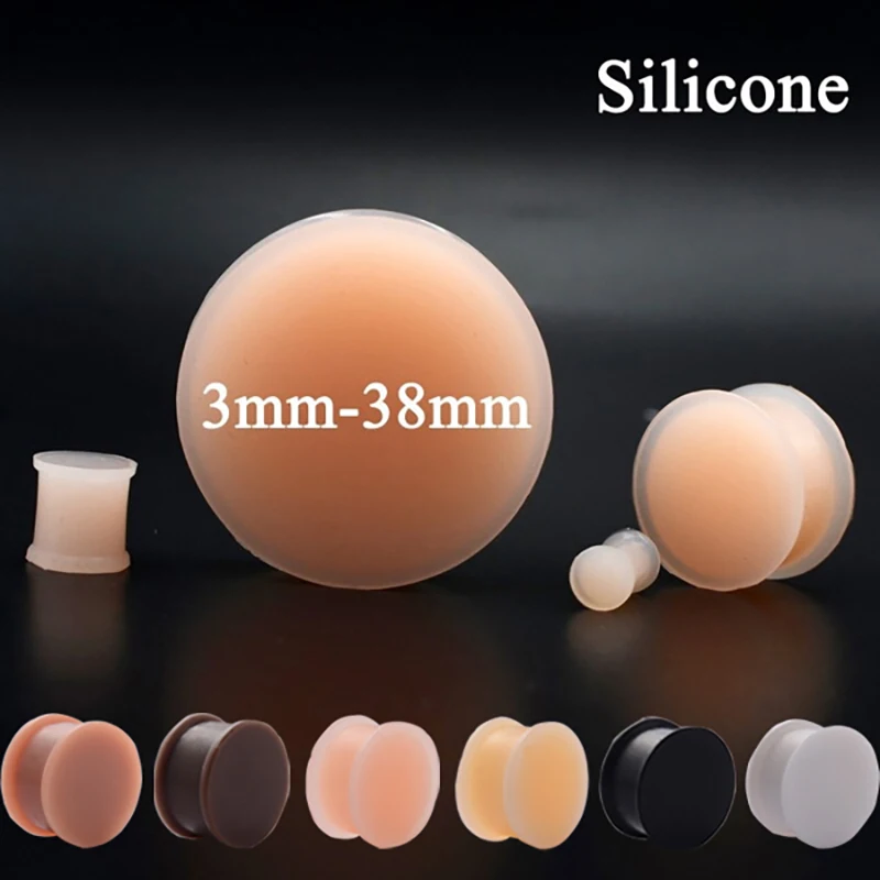 

Pair Silicone Flexible Thick Ear Flared Plugs Solid Flesh Tunnel Big Size Ear Gauge Expandar Ear Piercing Jewelry 3mm-50mm