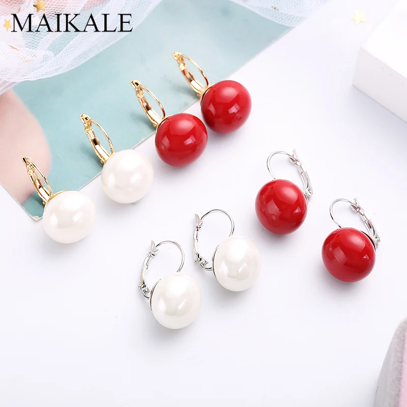 Женские серьги с белым и красным жемчугом MAIKALE подвески золотого серебряного