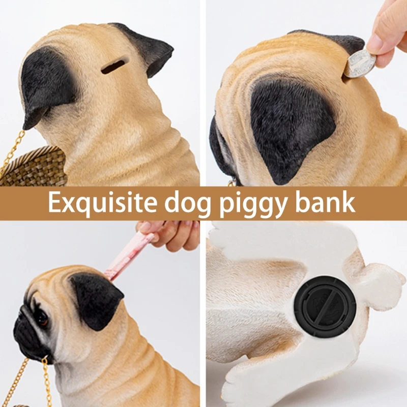 

Coin Storage Box Pug Dog Resin Piggy Bank Money Organizer Hand Paint Sculpture Dog Home Decoration Gift for Lover