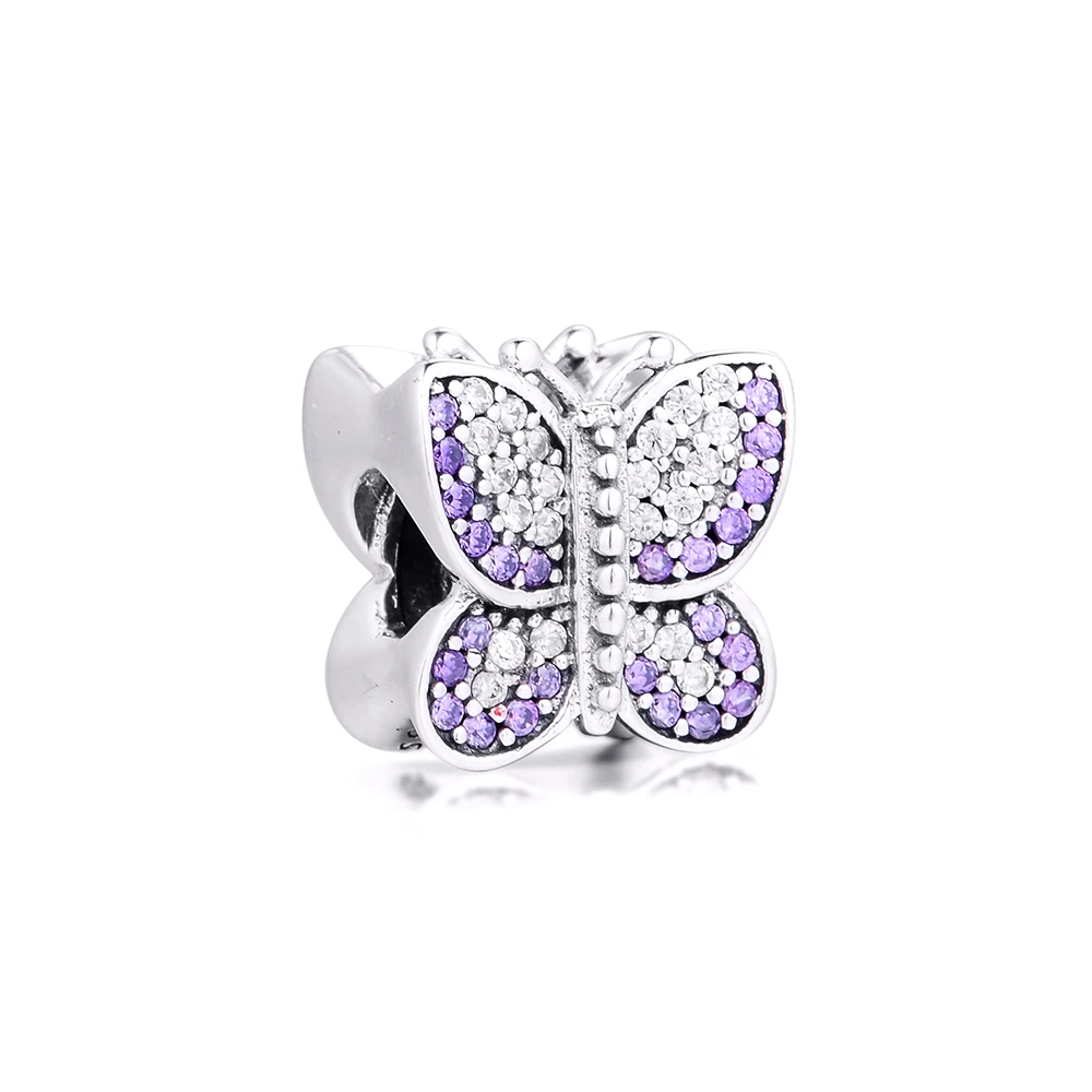 

CKK Fit Europe Bracelet Argent 925 Sterling Silver Sparkling Butterfly Beads Purple CZ Charms DIY Jewelry Making Bijoux Femme
