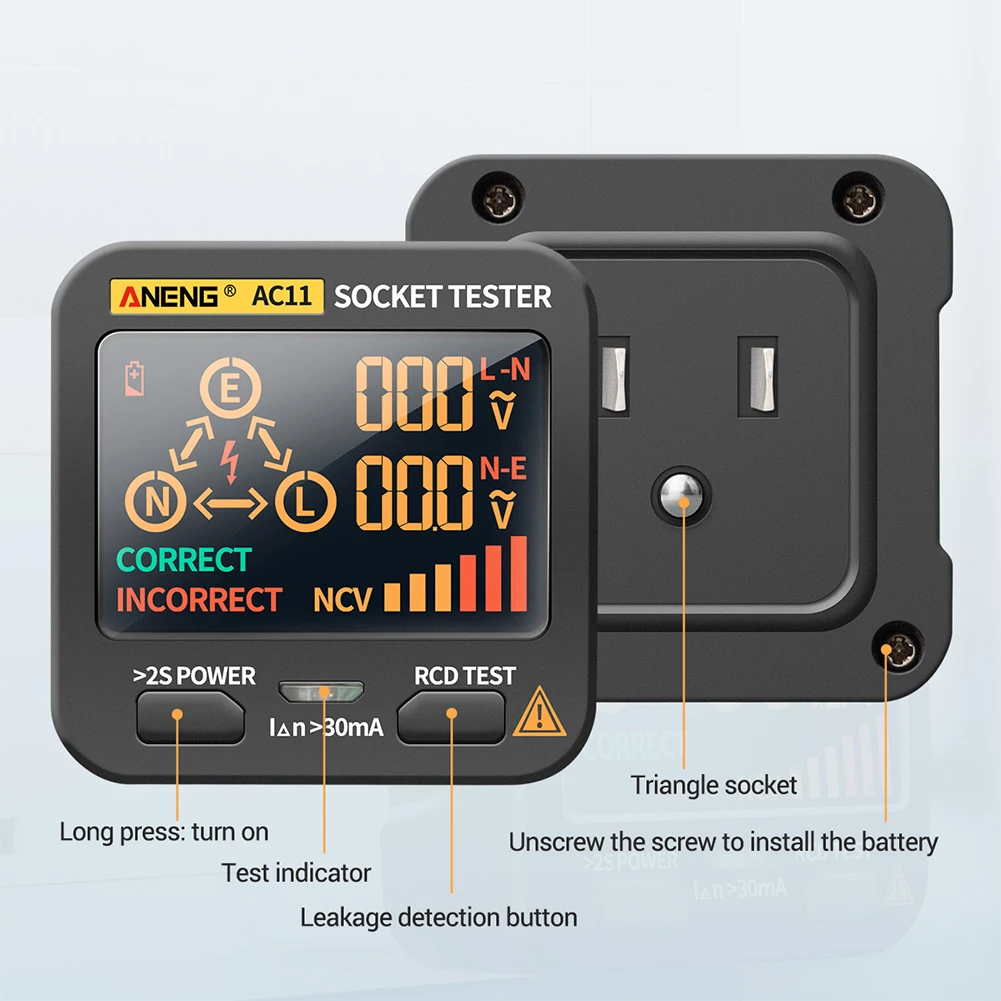 

Electric Non Contact Breaker Finder Automatic Shut-down Phase Meter Leakage Protection RCD Wall Plug LCD Display Socket Tester