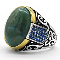 new authentic sterling silver antique turkish blue zircon ring and phoenix stone mens colorful punk rock jewelry
