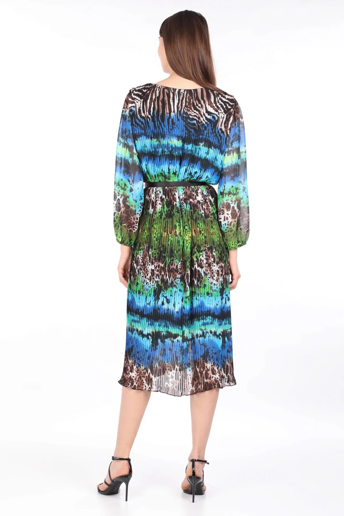 

Womens Colorful Leopard Pattern Pleated Chiffon Dress