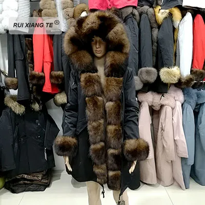 picture color D Модная женская парка из натурального меха лисы, пальто из натурального меха кролика рекс с капюшоном, пальто из натурального меха для длинной зимы - Цвет: picture color D