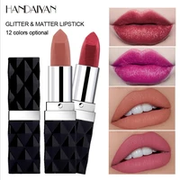handaiyan 12colors matte metal lipstick long lasting waterproof glitter shimmer luxury lipsgloss makeup korean cosmetic t1234