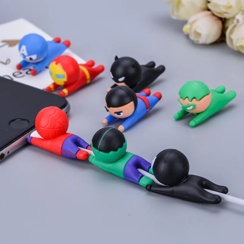 16 designs cute bite cartoon hero series cable winder usb data line protector cord cover silicone decorate phone accessories free global shipping