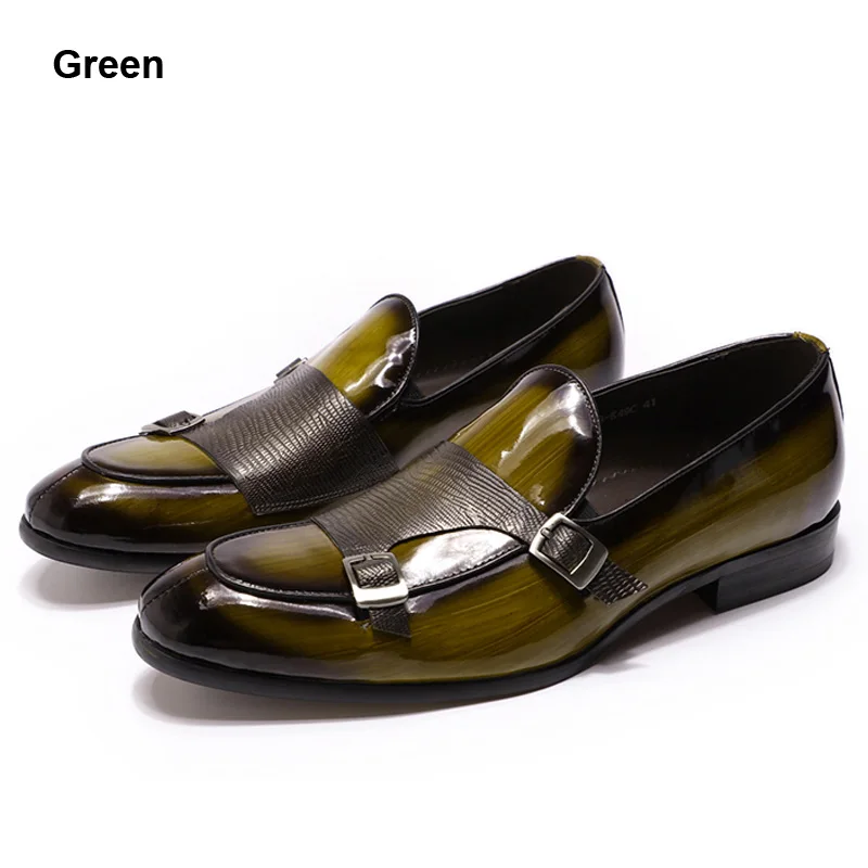 Green FELIX CHU/Брендовые мужские лоферы из лакированной кожи; модельные туфли для свадебной вечеринки; Цвет черный, зеленый; повседневные Модные мужские слипоны с ремешком - Цвет: Green
