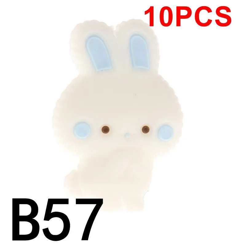 57 Pastel Blue QHBC 10 шт., силиконовый Прорезыватель для зубов с кроликом, бисерный грызун, без бисфенола, детское прорезыватель, ожерелье, сделай сам, Жевательная бижутерия, подарок для душа с кроликом из мультфильма - Цвет: 57 Pastel Blue