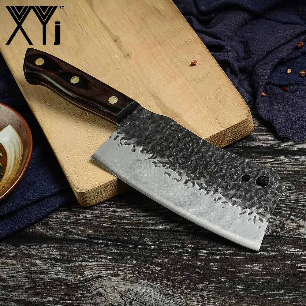 

Китайский кухонный нож XYj Full Tang, 7-дюймовый Нож для нарезки овощей, мяса, мясницкий нож, кухонный инструмент, кухонные столовые приборы с дере...