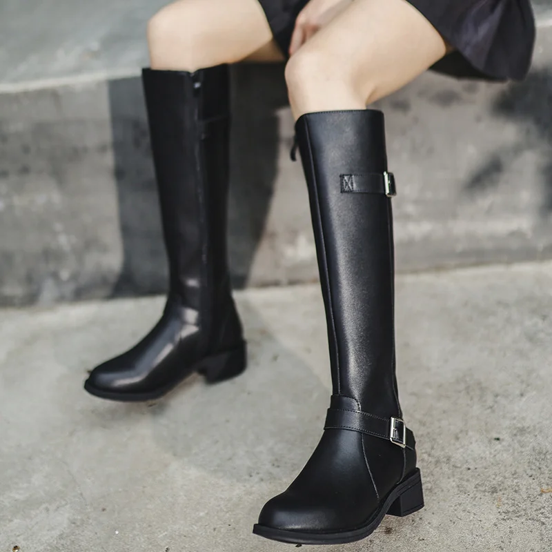 

Boots new super leather straight tube middle tube boots long tube Boots Leather Boots high tube Knight boots women