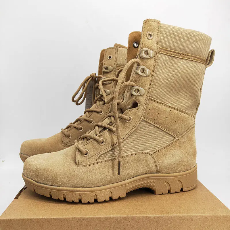 

Autumn 2021 New Cowhide New Combat Training Boots Sand Color Men's Non-Slip Ultra-Light Desert Martens Boots Combat Boots Women