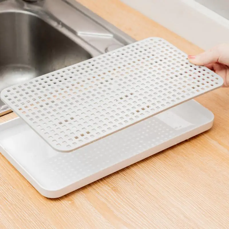 

Rectangular Drain Basket Double Layer Plastic Fruit Plate Kitchen Vegetable Tea Cups Bowls Drain Tray Storage Rack Kitchen 2021