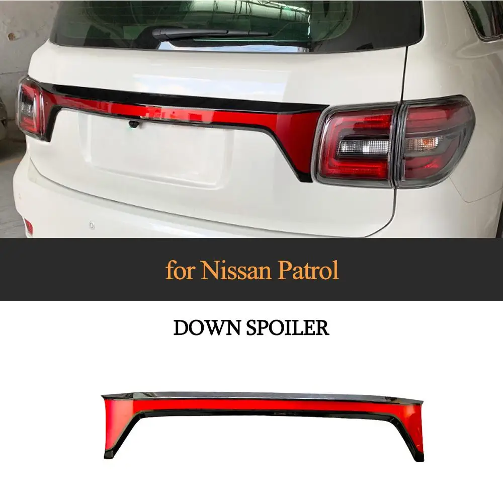 

Rear Spoiler Wing For Nissan Patrol Y62 2018 Rear Trunk Middle Lower Wing Window Lip Spoiler ABS Glossy Red with White and Black