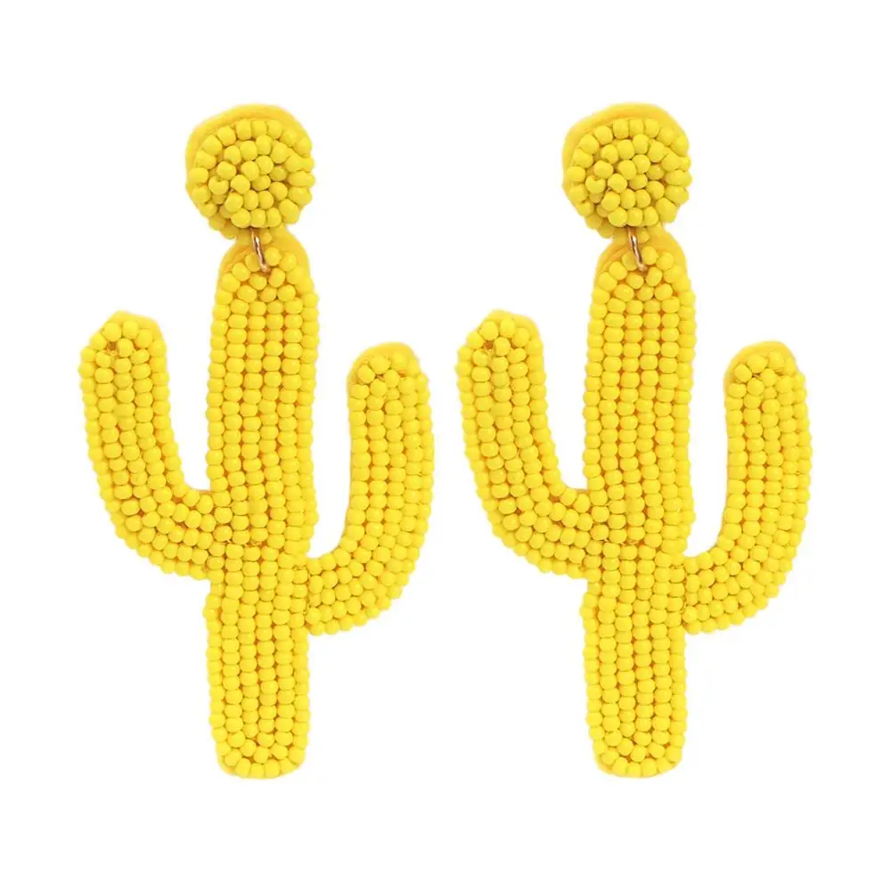 Женские серьги С КАКТУСОМ крупные ручной работы из зеленого полимера богемные