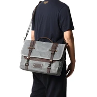 retro canvas waterproof briefcase mens business bag leather large capacity messenger bag computer bag waxed leather saddle bag