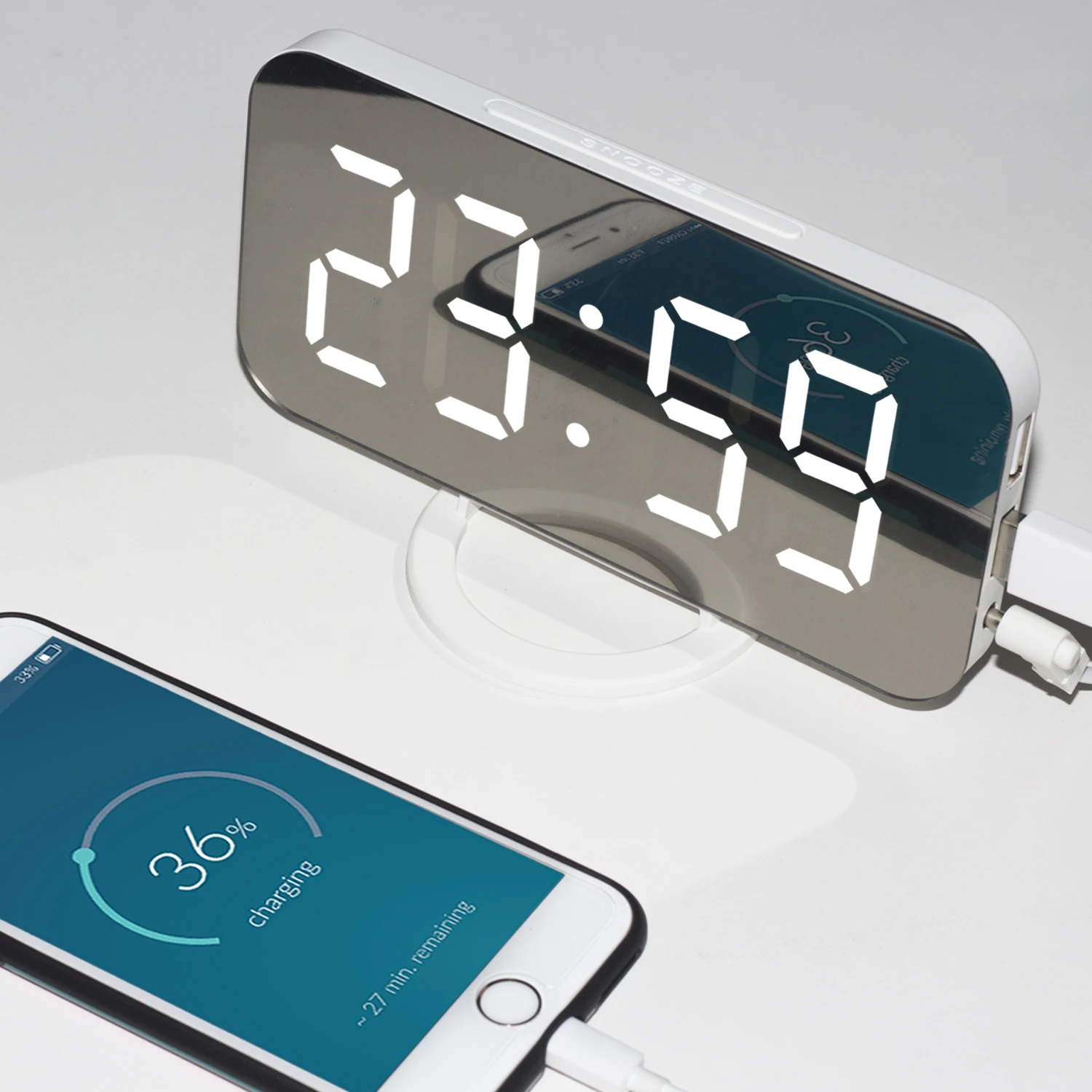 

Digital Alarm Clock LED Mirror Electronic Clocks with Touch Snooze Dual USB Charge Desk Wall Modern Clocks for Home Bedroom