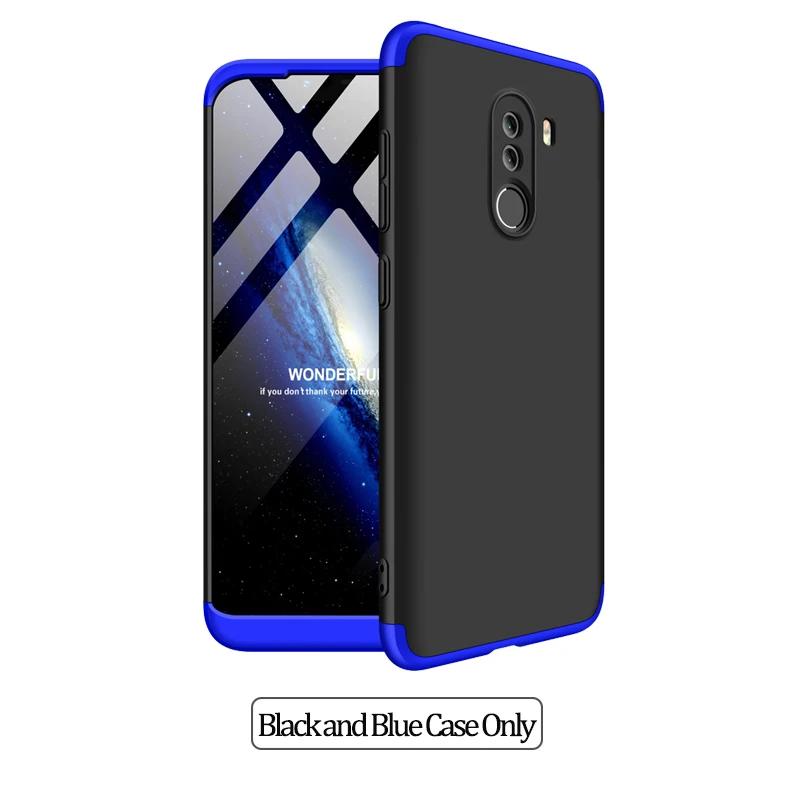Black Blue Case Only 3-в-1 Стекло+ бронированный чехол для телефона xiaomi pocophone F1 case 360 Жесткий ПК анти-противоударный бампер чехол pocofone f1 оригинальным стеклянным корпусом xiaomi pocophone f1 чехол на Покофон Ф1 чехол - Цвет: Black Blue Case Only